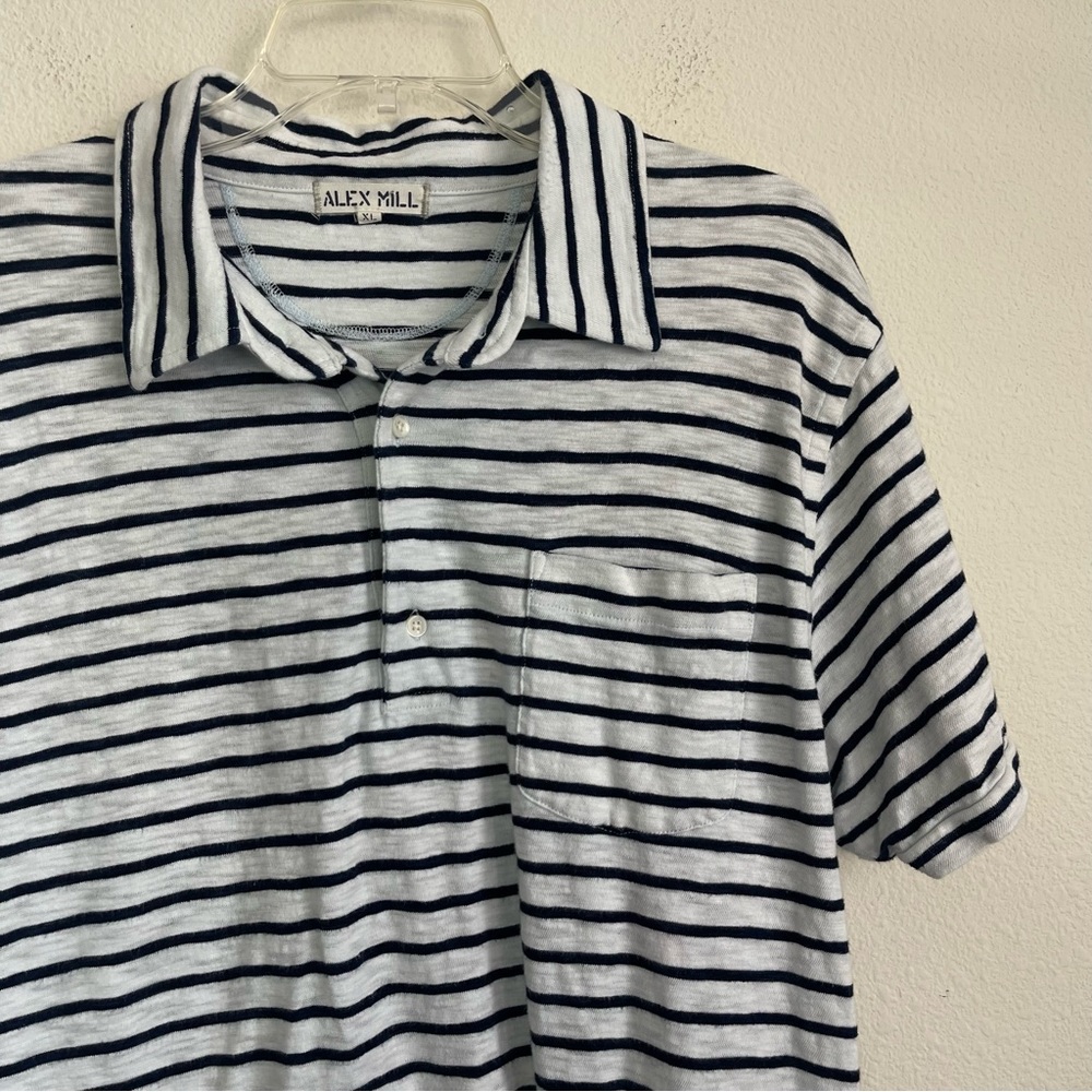 Alex Mill Striped Cotton Pocket Short Sleeve Polo Shirt